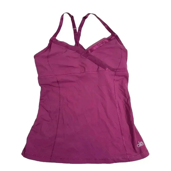 Alo Yoga Raspberry Pink Cross Front Adjustable Strap Built In Bra Sz Small Tank - Picture 1 of 6